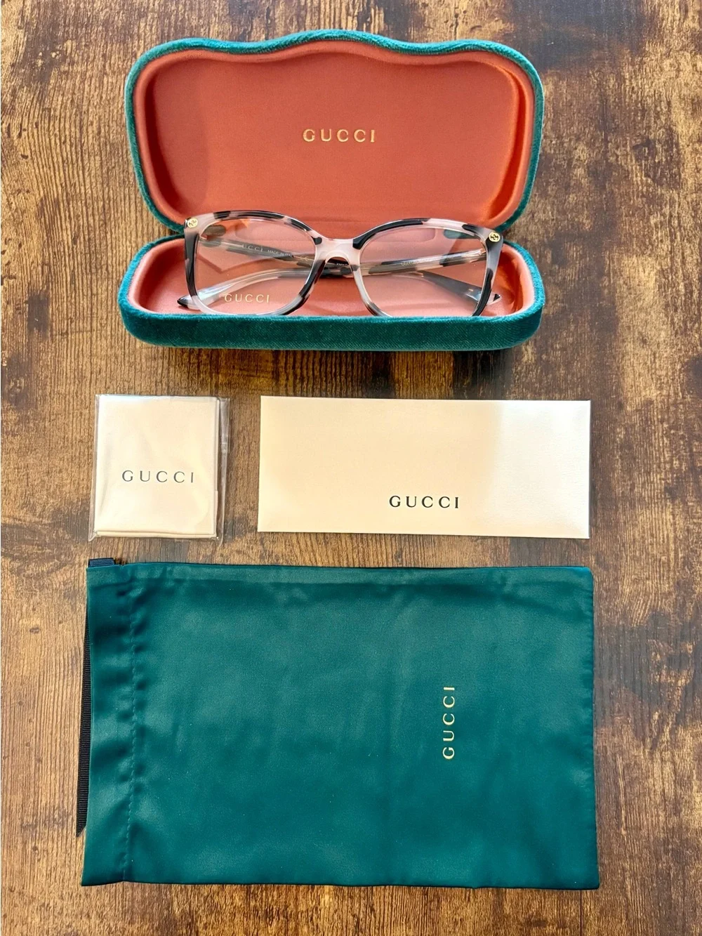 Gucci Acetate Eyeglass Frame with Green Velvet Orange Lined Case